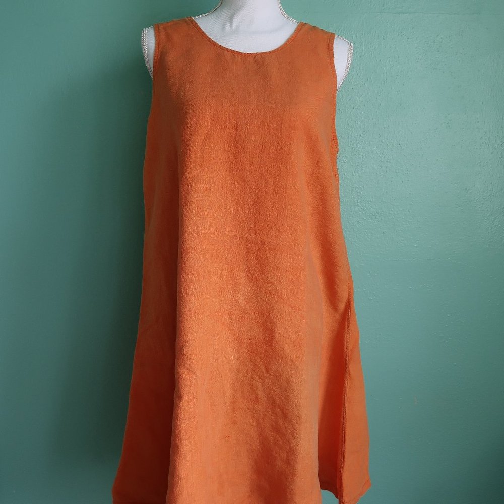 Orange Linen Sleeveless Swing Dress